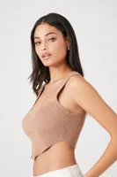 Women's Ribbed Sweater-Knit Crop Top in Cocoa Medium