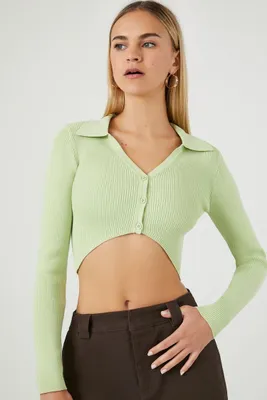 Women's Cropped Cardigan Sweater in Pistachio Medium