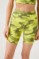 Women's Active Camo Print Biker Shorts in Acid Green/Green, XS