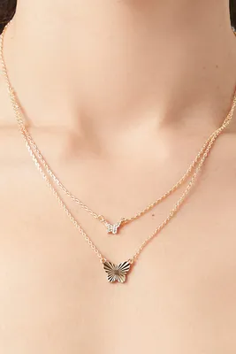 Women's Layered Butterfly Charm Necklace in Gold