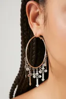 Women's Rhinestone & Cross Hoop Earrings in Silver