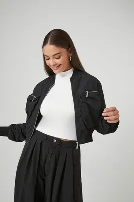Women's Cropped Bomber Jacket in Black Small