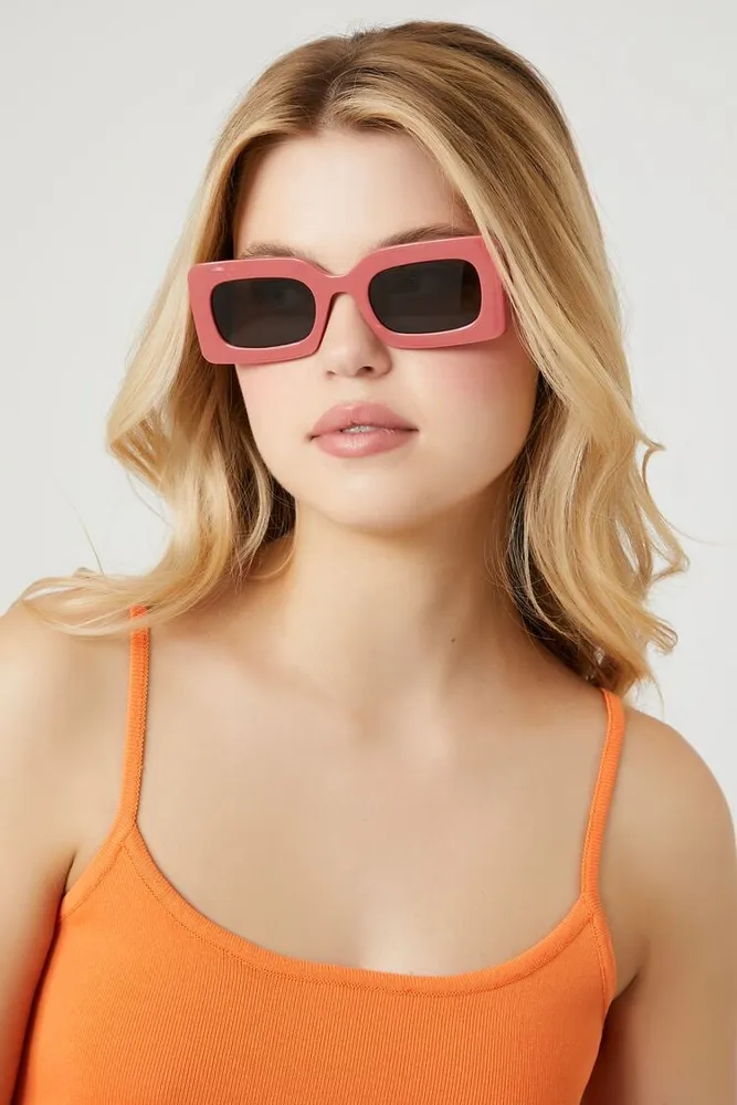 Rectangular Frame Sunglasses in Rose/Black