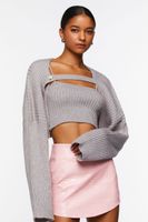 Women's Sweater-Knit Cami & Shrug Set in Grey Medium