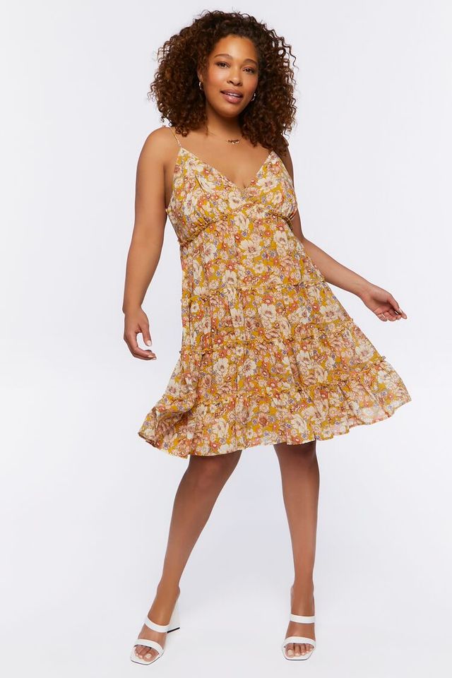Forever 21 Women's Floral Babydoll Dress in Yellow, 0X | MainPlace Mall