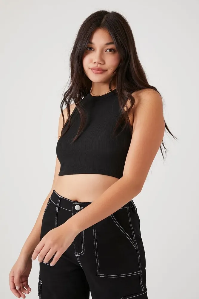 Women's Cropped Tank Top in Black, XL