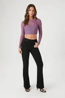 Women's Mesh Illusion Long-Sleeve Crop Top in Grape Shake Small