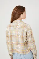 Women's Happy Face Plaid Flannel Shirt Grey