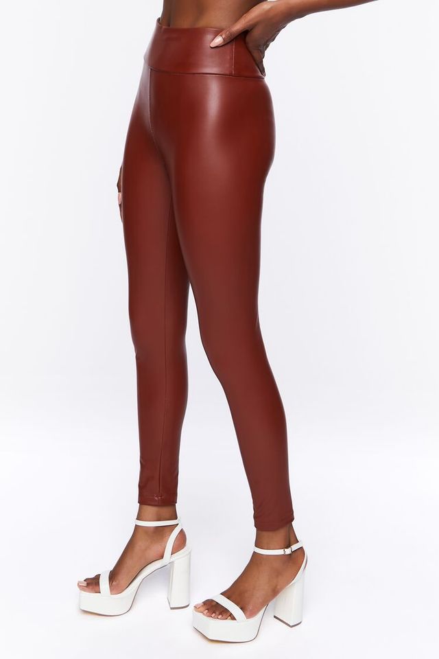 Forever 21 Women's Faux Leather High-Rise Leggings in Espresso Medium