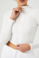 Women's Zip-Up Mock Neck Crop Top in White Small