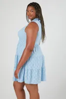 Women's Tiered Eyelet Mini Dress in Light Blue, 3X