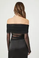 Women's Off-the-Shoulder Mesh Top in Black Small