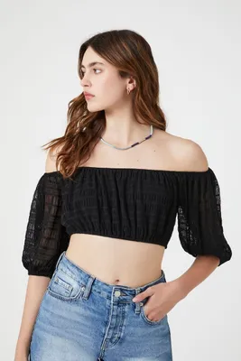 Women's Mesh Off-the-Shoulder Crop Top XL