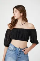 Women's Mesh Off-the-Shoulder Crop Top Large