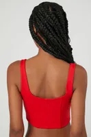 Women's Hook-and-Eye Corset Crop Top in Fiery Red Medium