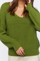 Women's Ribbed Drop-Sleeve Sweater in Olive Small