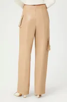 Women's Faux Leather Cargo Ankle Pants in Beige Medium