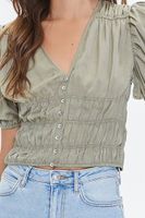 Women's Shirred Puff-Sleeve Crop Top in Sage Small