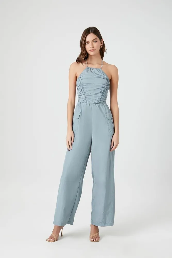 Women's Ruched Halter Wide-Leg Jumpsuit