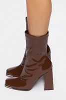 Women's Faux Patent Leather Booties in Brown, 5.5