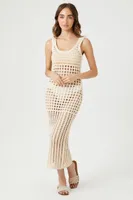 Women's Sheer Crochet Midi Dress in Natural Medium