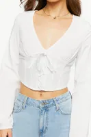 Women's Lace-Up Seamed Crop Top in White Large