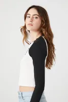 Women's Cropped New York Raglan T-Shirt in Cream/Black, XS