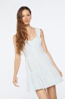 Women's Linen-Blend Tiered Mini Dress in Mint Large