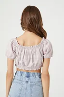 Women's Ruffle-Trim Plaid Crop Top in Pink, XL