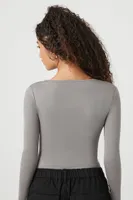 Women's Long-Sleeve V-Neck Bodysuit in Dark Grey, XL