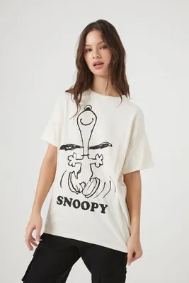 Women's Oversized Snoopy Graphic T-Shirt in Cream, Size M/L