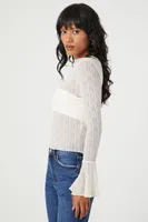 Women's Sheer Lace Trumpet-Sleeve Top in Cream Small