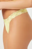 Women's Seamless Lace-Trim Thong Panty in Herbal Green Small