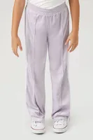 Girls Velvet Side-Striped Joggers (Kids) in Lilac/White, 13/14