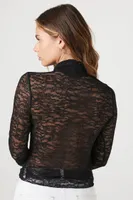 Women's Sheer Lace Mock Neck Crop Top in Black Small