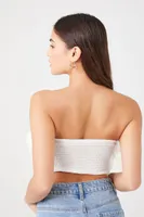 Women's Ruffle Cropped Tube Top in White, XL