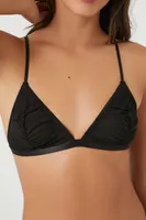 Women's Ruched Mesh Triangle Bralette in Black Small