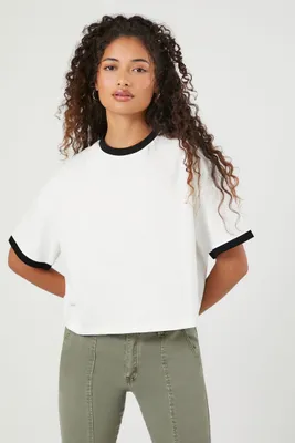 Women's Dropped-Sleeve Ringer T-Shirt in White/Black, XL