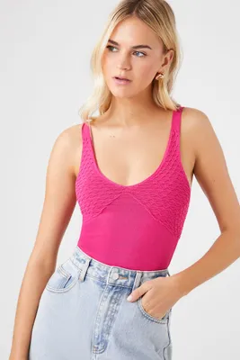 Women's Textured Sweater-Knit Bodysuit Pink