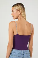 Women's Sweater-Knit Rhinestone Cami Bodysuit in Eggplant Medium