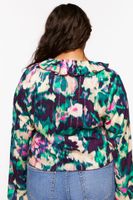 Women's Abstract Ruffled Split-Hem Top Plum,