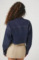 Women's Cropped Raw-Cut Denim Shirt in Dark Denim Large