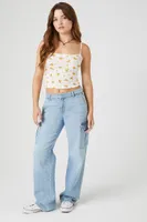 Women's Floral Print Cropped Cami in Yellow Large