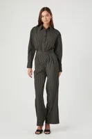 Women's Pinstriped Straight-Leg Jumpsuit in Black Small