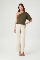 Women's One-Shoulder Top in Olive Medium