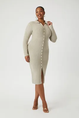 Women's Sweater Shirt Dress in Oatmeal, 0X