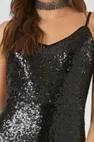 Women's Sequin Cami Flare Jumpsuit in Black, XS