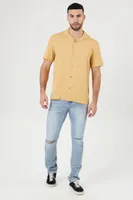 Men Rayon Short-Sleeve Shirt in Camel Medium