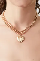 Women's Heart Ball Chain Necklace Set in Gold