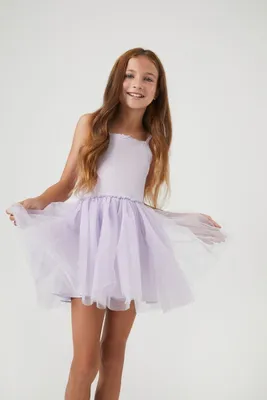 Girls Tulle Knit Skirt (Kids) in Lilac, 9/10